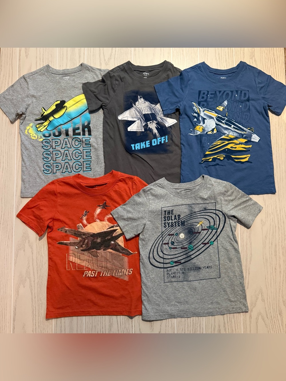 Carter’s OshKosh Boys 6/6A Graphic T-Shirt Bundle Space Airplane Rocket 5pc
